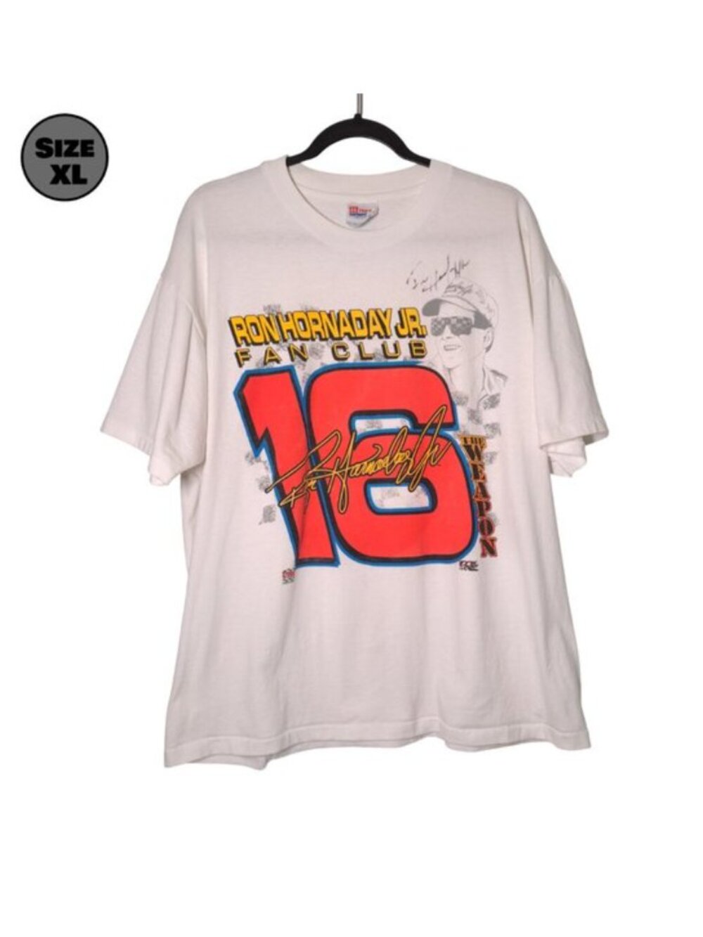 SIGNED Ron Hornaday Jr. Fan Club USED Shirt (DISTRESSED, XL, Single Stitched)